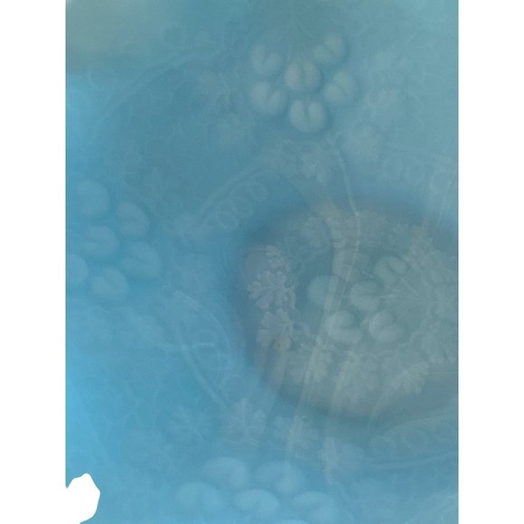 Fenton Bowl Blue Satin Cherry Chain and Orange Tree Vintage Art Glass 10" x 3" - Picture 6 of 7